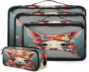 4 Set Packing Cubes for Suitcases, Travel Essentials for Carry on Luggage, Suitcase Organizers for Clothes Shoes Toiletries Travel Accessories in 4 Sizes - Alpaca Flowers
