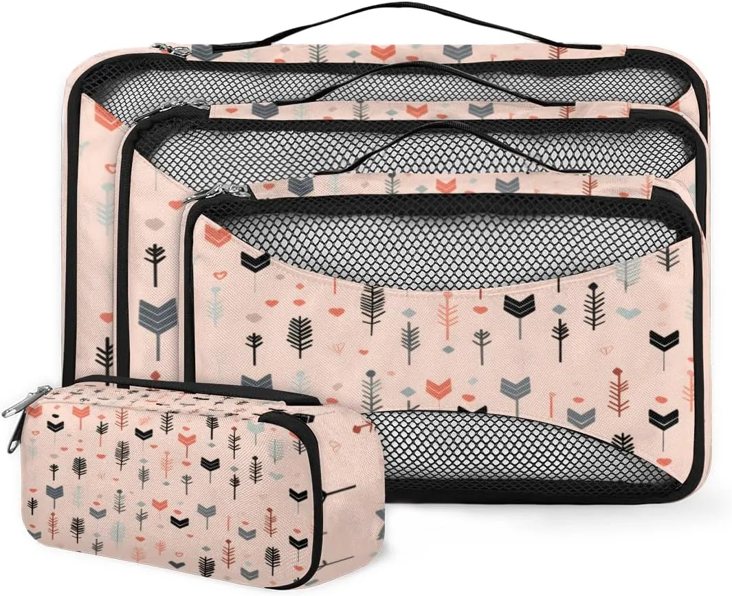 4 Set Packing Cubes for Suitcases, Travel Essentials for Carry on Luggage, Suitcase Organizers for Clothes Shoes Toiletries Travel Accessories in 4 Sizes - Aztec Feather