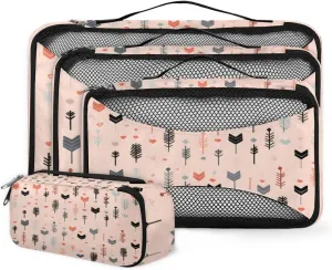 4 Set Packing Cubes for Suitcases, Travel Essentials for Carry on Luggage, Suitcase Organizers for Clothes Shoes Toiletries Travel Accessories in 4 Sizes - Aztec Feather