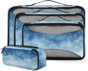 4 Set Packing Cubes for Suitcases, Travel Essentials for Carry on Luggage, Suitcase Organizers for Clothes Shoes Toiletries Travel Accessories in 4 Sizes - Blue Sequin Glitter