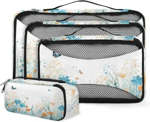 4 Set Packing Cubes for Suitcases, Travel Essentials for Carry on Luggage, Suitcase Organizers for Clothes Shoes Toiletries Travel Accessories in 4 Sizes - Dreamy Butterfly