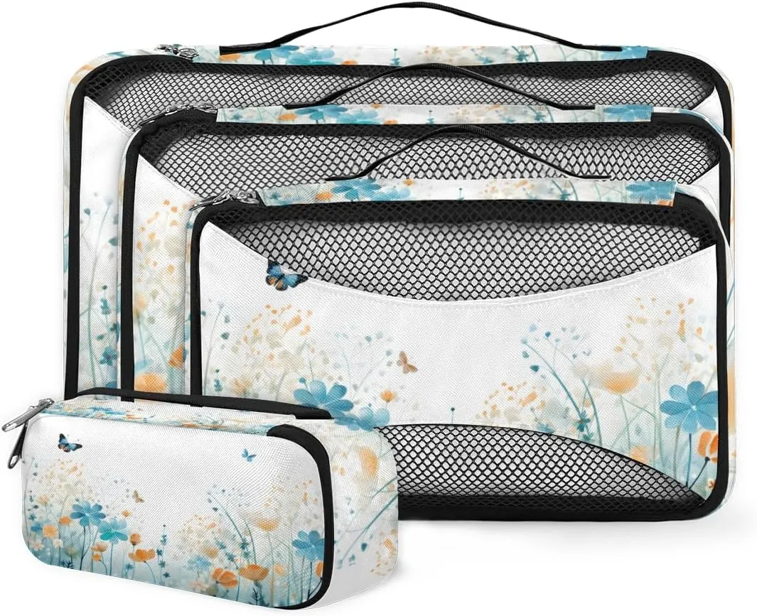 4 Set Packing Cubes for Suitcases, Travel Essentials for Carry on Luggage, Suitcase Organizers for Clothes Shoes Toiletries Travel Accessories in 4 Sizes - Dreamy Butterfly
