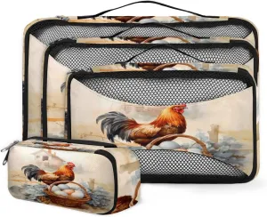 4 Set Packing Cubes for Suitcases, Travel Essentials for Carry on Luggage, Suitcase Organizers for Clothes Shoes Toiletries Travel Accessories in 4 Sizes - Easter Egg Rooster