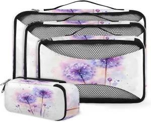 4 Set Packing Cubes for Suitcases, Travel Essentials for Carry on Luggage, Suitcase Organizers for Clothes Shoes Toiletries Travel Accessories in 4 Sizes - Fantastic Dandelion