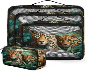 4 Set Packing Cubes for Suitcases, Travel Essentials for Carry on Luggage, Suitcase Organizers for Clothes Shoes Toiletries Travel Accessories in 4 Sizes - Forest Tiger