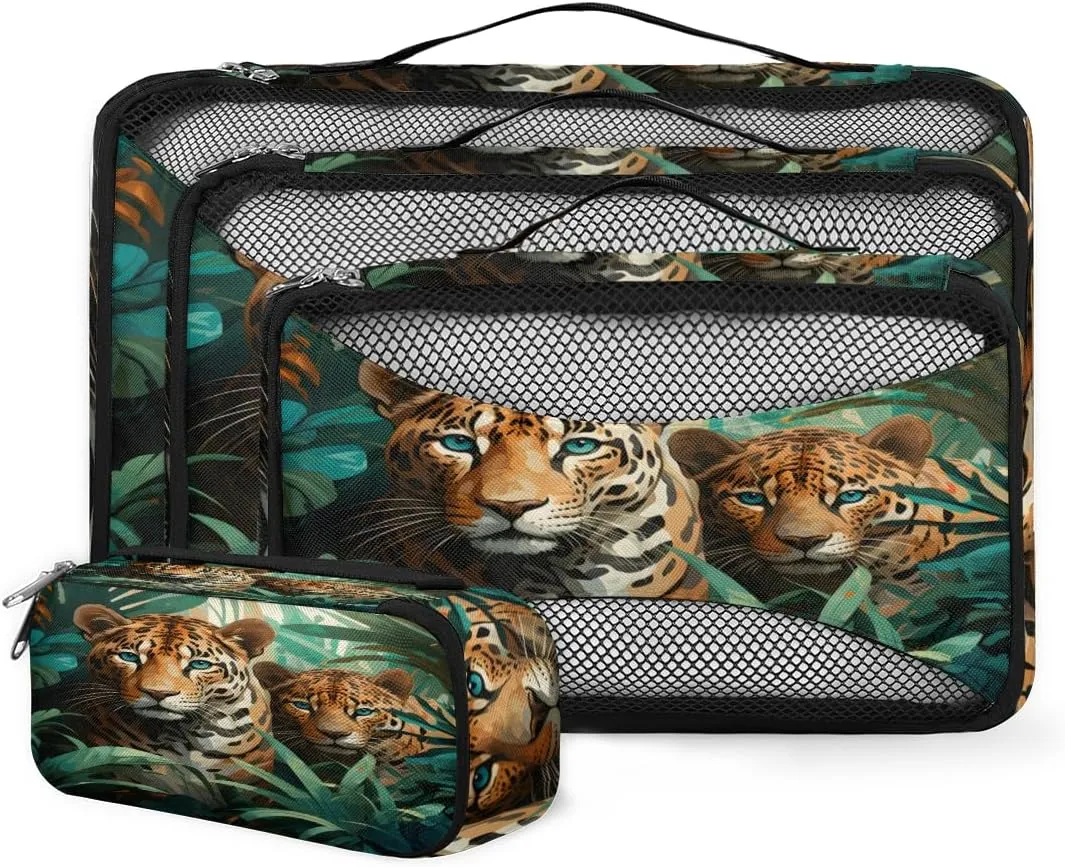 4 Set Packing Cubes for Suitcases, Travel Essentials for Carry on Luggage, Suitcase Organizers for Clothes Shoes Toiletries Travel Accessories in 4 Sizes - Forest Tiger