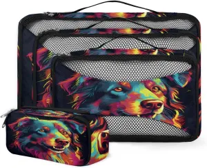 4 Set Packing Cubes for Suitcases, Travel Essentials for Carry on Luggage, Suitcase Organizers for Clothes Shoes Toiletries Travel Accessories in 4 Sizes - Glitter Dog