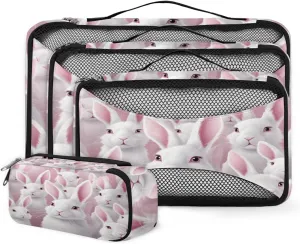 4 Set Packing Cubes for Suitcases, Travel Essentials for Carry on Luggage, Suitcase Organizers for Clothes Shoes Toiletries Travel Accessories in 4 Sizes - Graffiti Rabbit
