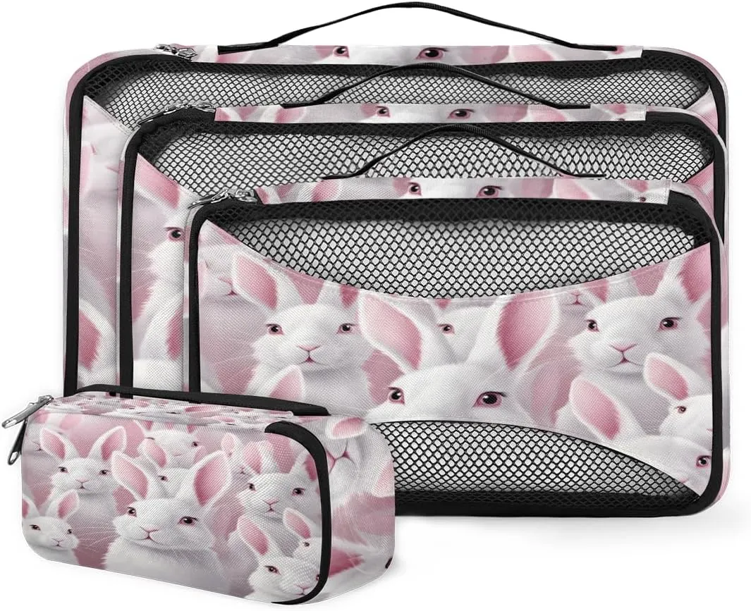 4 Set Packing Cubes for Suitcases, Travel Essentials for Carry on Luggage, Suitcase Organizers for Clothes Shoes Toiletries Travel Accessories in 4 Sizes - Graffiti Rabbit