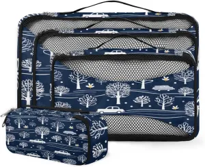 4 Set Packing Cubes for Suitcases, Travel Essentials for Carry on Luggage, Suitcase Organizers for Clothes Shoes Toiletries Travel Accessories in 4 Sizes - Graffiti Tree Truck