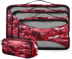4 Set Packing Cubes for Suitcases, Travel Essentials for Carry on Luggage, Suitcase Organizers for Clothes Shoes Toiletries Travel Accessories in 4 Sizes - Heart Diamond