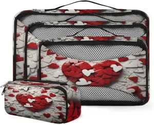 4 Set Packing Cubes for Suitcases, Travel Essentials for Carry on Luggage, Suitcase Organizers for Clothes Shoes Toiletries Travel Accessories in 4 Sizes - Heart Jigsaw