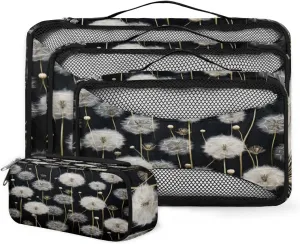 4 Set Packing Cubes for Suitcases, Travel Essentials for Carry on Luggage, Suitcase Organizers for Clothes Shoes Toiletries Travel Accessories in 4 Sizes - Mystical Dandelion