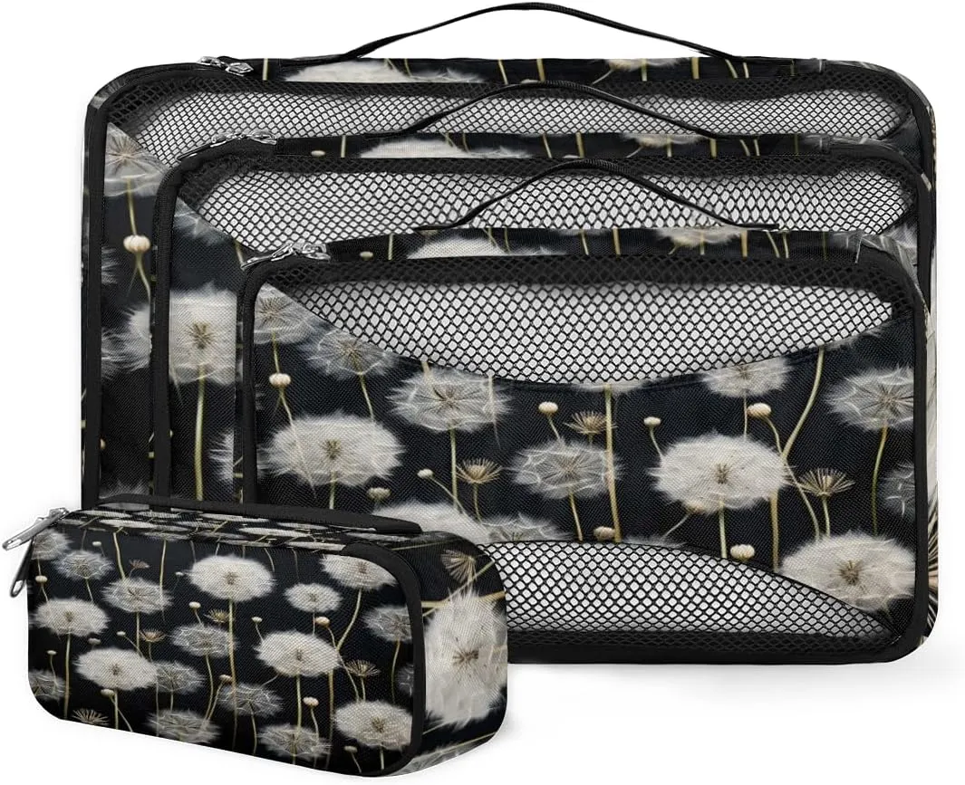 4 Set Packing Cubes for Suitcases, Travel Essentials for Carry on Luggage, Suitcase Organizers for Clothes Shoes Toiletries Travel Accessories in 4 Sizes - Mystical Dandelion
