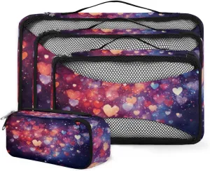 4 Set Packing Cubes for Suitcases, Travel Essentials for Carry on Luggage, Suitcase Organizers for Clothes Shoes Toiletries Travel Accessories in 4 Sizes - Navy Blue Heart