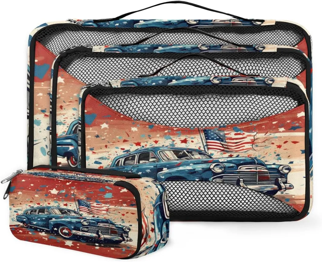 4 Set Packing Cubes for Suitcases, Travel Essentials for Carry on Luggage, Suitcase Organizers for Clothes Shoes Toiletries Travel Accessories in 4 Sizes - Retro Star Truck