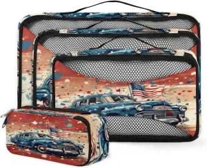 4 Set Packing Cubes for Suitcases, Travel Essentials for Carry on Luggage, Suitcase Organizers for Clothes Shoes Toiletries Travel Accessories in 4 Sizes - Retro Star Truck