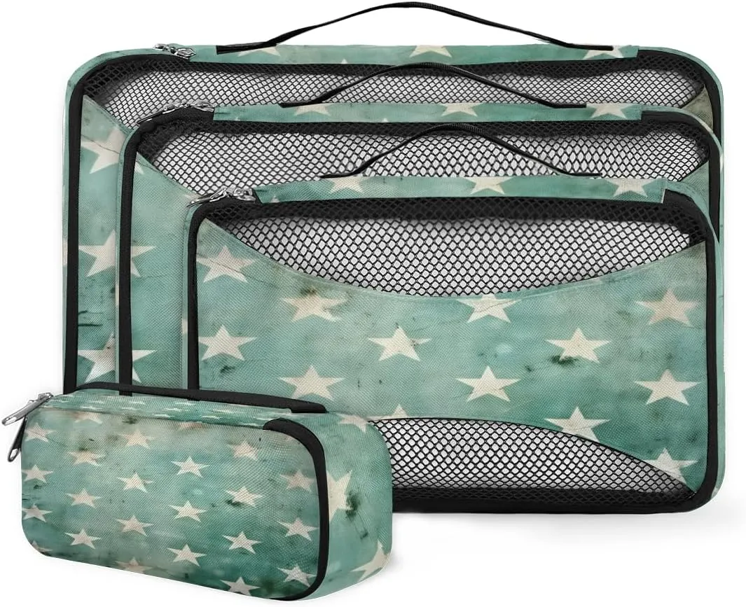 4 Set Packing Cubes for Suitcases, Travel Essentials for Carry on Luggage, Suitcase Organizers for Clothes Shoes Toiletries Travel Accessories in 4 Sizes - Retro Star