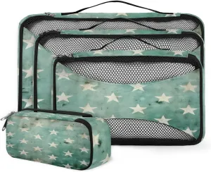 4 Set Packing Cubes for Suitcases, Travel Essentials for Carry on Luggage, Suitcase Organizers for Clothes Shoes Toiletries Travel Accessories in 4 Sizes - Retro Star