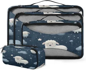4 Set Packing Cubes for Suitcases, Travel Essentials for Carry on Luggage, Suitcase Organizers for Clothes Shoes Toiletries Travel Accessories in 4 Sizes - Sheep Night Star