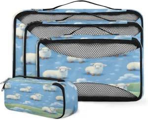 4 Set Packing Cubes for Suitcases, Travel Essentials for Carry on Luggage, Suitcase Organizers for Clothes Shoes Toiletries Travel Accessories in 4 Sizes - Sheep Steppe