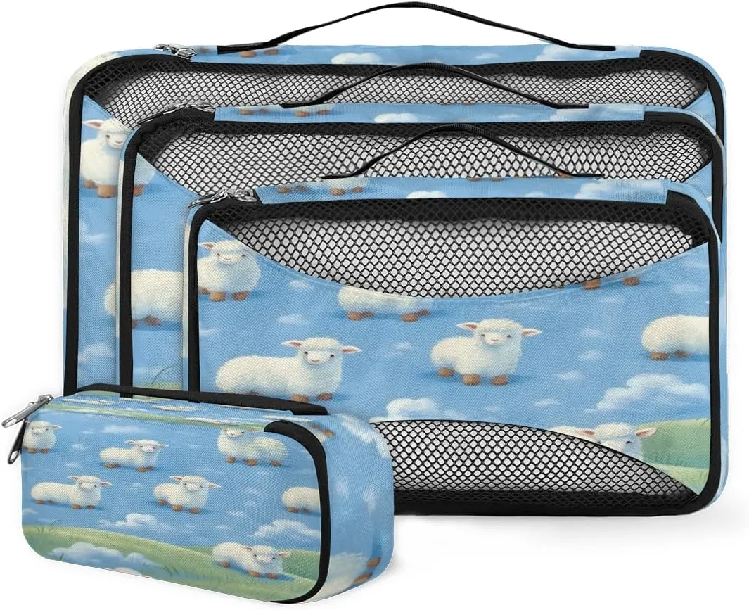 4 Set Packing Cubes for Suitcases, Travel Essentials for Carry on Luggage, Suitcase Organizers for Clothes Shoes Toiletries Travel Accessories in 4 Sizes - Sheep Steppe