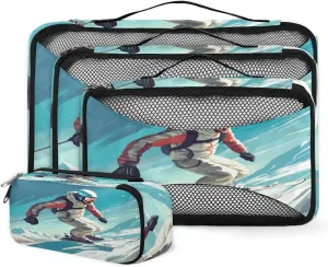 4 Set Packing Cubes for Suitcases, Travel Essentials for Carry on Luggage, Suitcase Organizers for Clothes Shoes Toiletries Travel Accessories in 4 Sizes - Skiing
