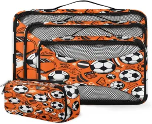 4 Set Packing Cubes for Suitcases, Travel Essentials for Carry on Luggage, Suitcase Organizers for Clothes Shoes Toiletries Travel Accessories in 4 Sizes - Sports Soccer Football