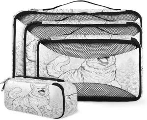 4 Set Packing Cubes for Suitcases, Travel Essentials for Carry on Luggage, Suitcase Organizers for Clothes Shoes Toiletries Travel Accessories in 4 Sizes - Watercolor Dog