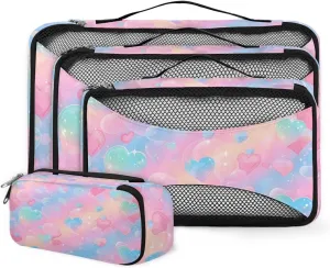 4 Set Packing Cubes for Suitcases, Travel Essentials for Carry on Luggage, Suitcase Organizers for Clothes Shoes Toiletries Travel Accessories in 4 Sizes - Watercolor Heart
