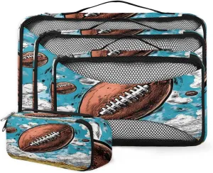 4 Set Packing Cubes for Suitcases, Travel Essentials for Carry on Luggage, Suitcase Organizers for Clothes Shoes Toiletries Travel Accessories in 4 Sizes - Watercolor Soccer