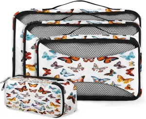 4 Set Packing Cubes for Suitcases, Travel Essentials for Carry on Luggage, Various Butterfly Suitcase Organizers for Clothes Shoes Toiletries Travel Accessories in 4 Sizes - Watercolor Butterfly