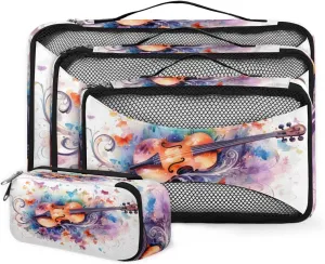 4 Set Packing Cubes for Suitcases, Travel Essentials for Carry on Luggage, Watercolor Butterfly Suitcase Organizers for Clothes Shoes Toiletries Travel Accessories in 4 Sizes - Guitar