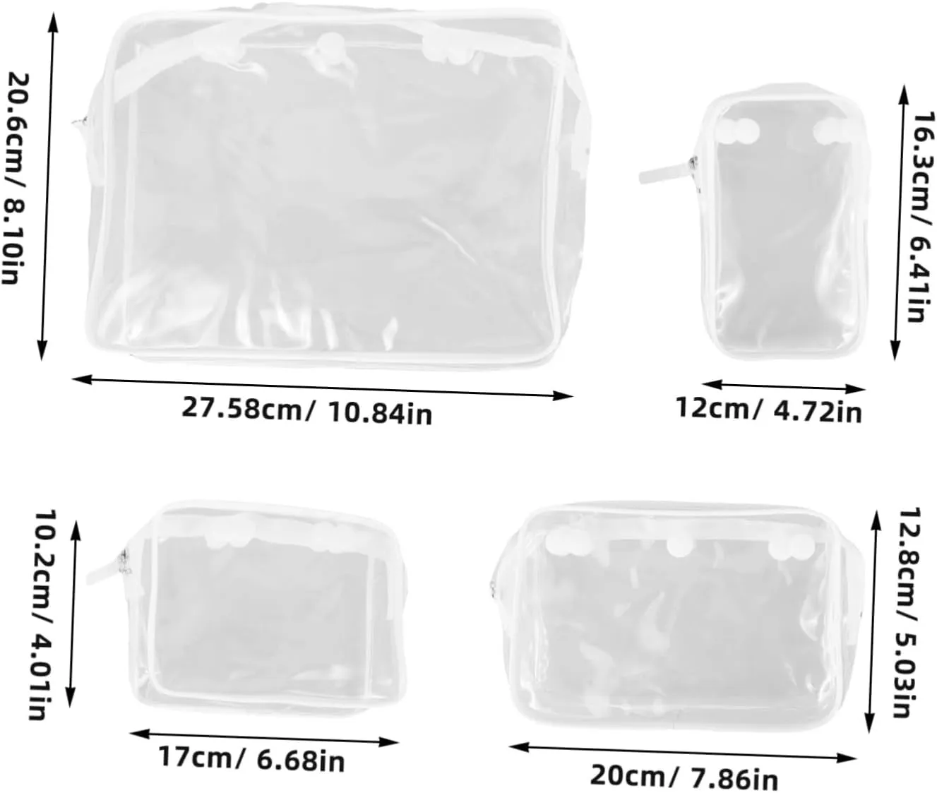 4pcs Clear Makeup Organizer Bag Zippered Storage Pouches for Travel Toiletries Cosmetics Durable Lightweight Design for Beach Daily Use