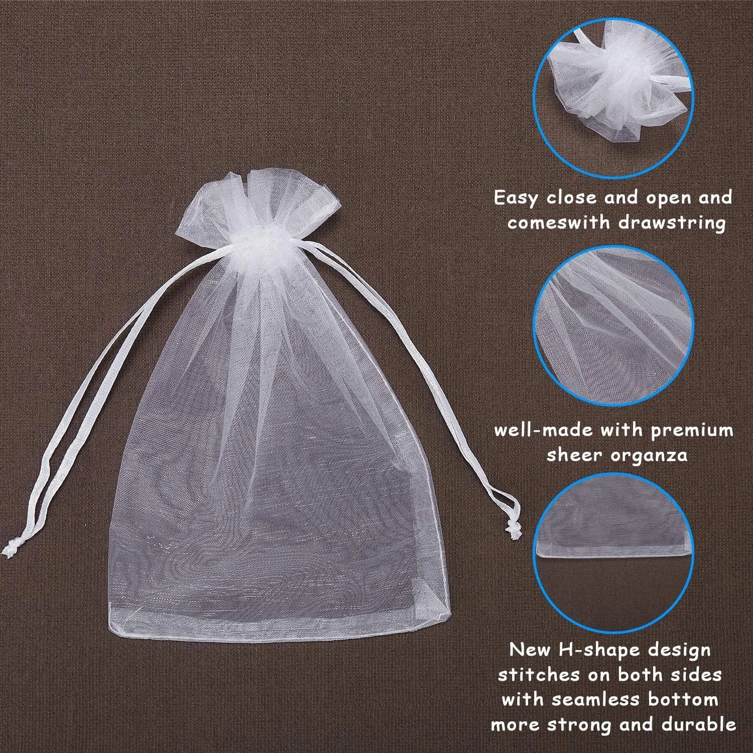 4x6 Inch 100PCS White Organza Gift Bags Bulk - Thick 210T Wedding Favor Bags for Soaps, Candles, Bath Bombs, Jewelry Packaging, Event Planner Supplies,Tear-Resistant & Reusable