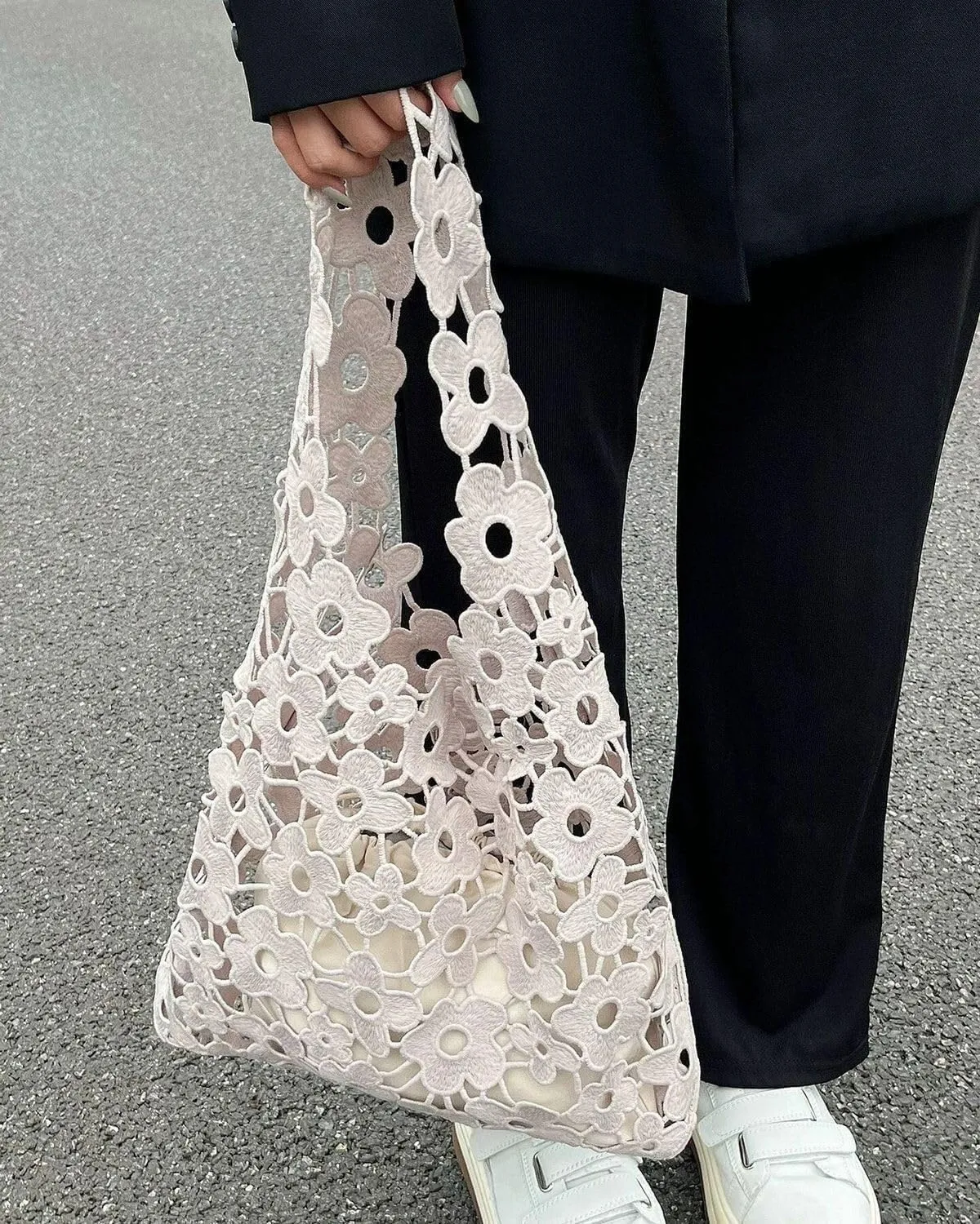 Accessories Crochet Crochet Bags for Women Beach Tote Bag Crochet Summer Flower Aesthetic Mesh Beach Bag