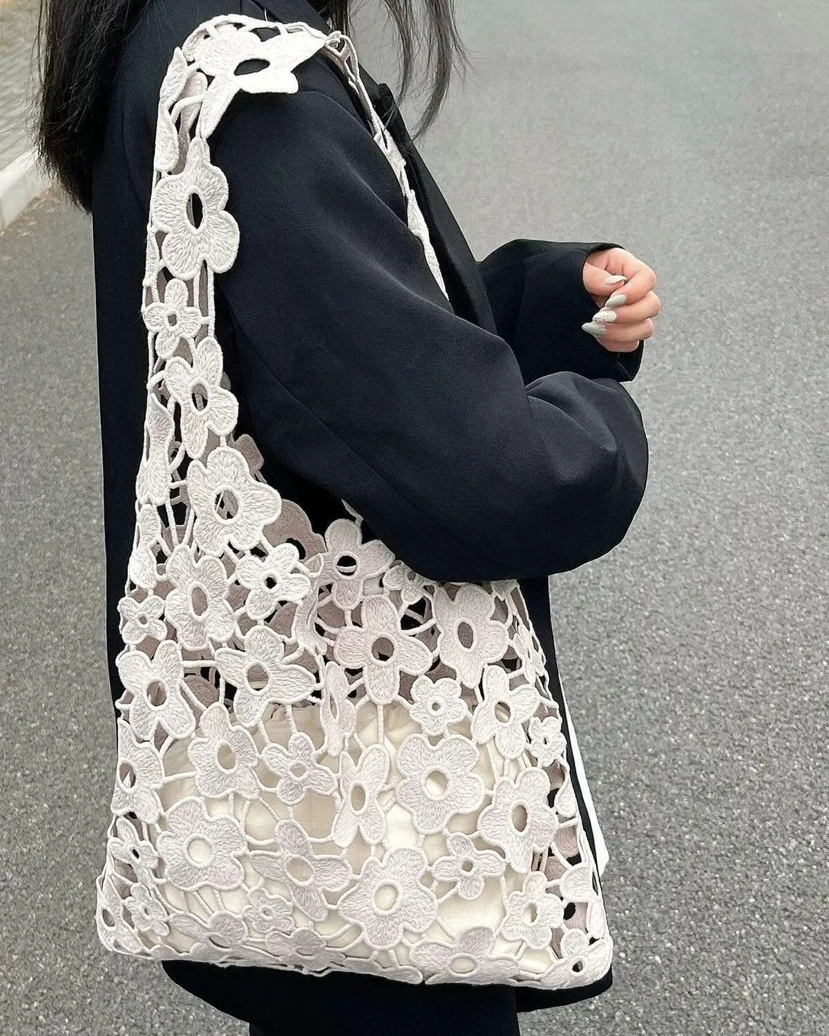 Accessories Crochet Crochet Bags for Women Beach Tote Bag Crochet Summer Flower Aesthetic Mesh Beach Bag