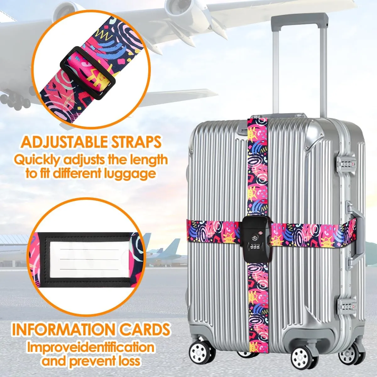 Adjustable Travel Luggage Strap Suitcase Belt Travel Bag Accessories 1.96 in W x 6.23 ft L