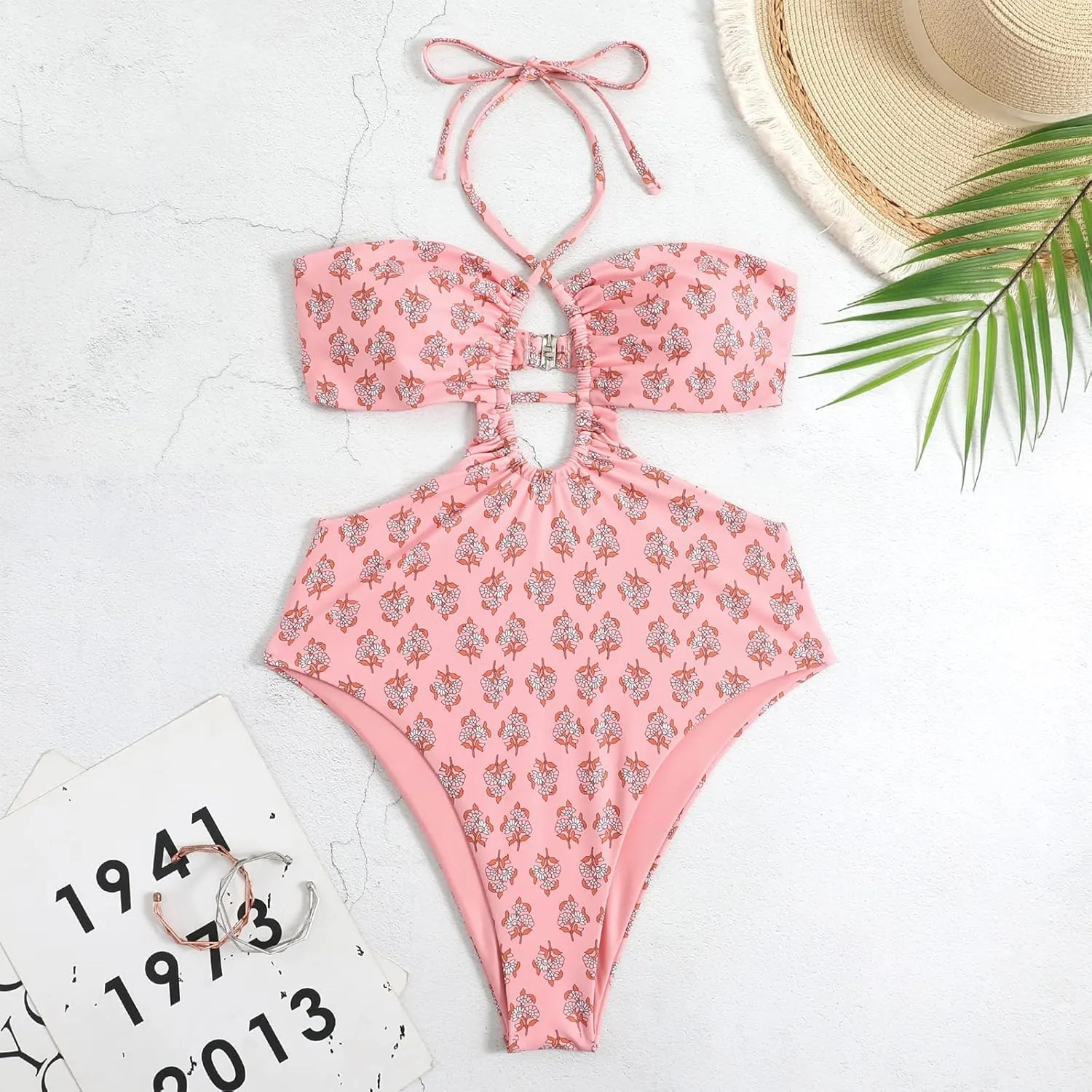 AFAVOM Women's One Piece Swimsuit with Cover up Beach Skirt Sarong Two Piece Floral Printed Monokini Swimsuit Bathing Suit