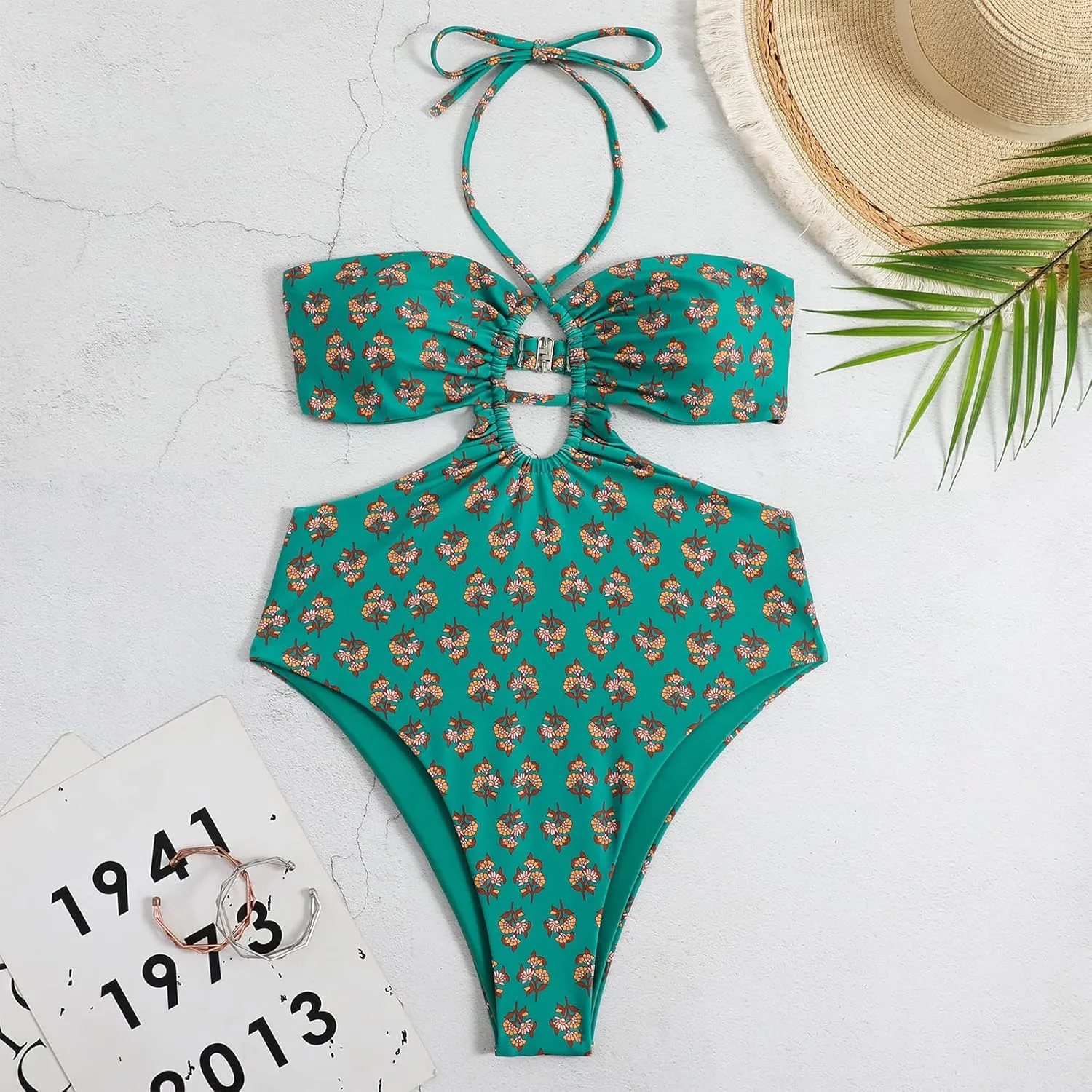 AFAVOM Women's One Piece Swimsuit with Cover up Beach Skirt Sarong Two Piece Floral Printed Monokini Swimsuit Bathing Suit
