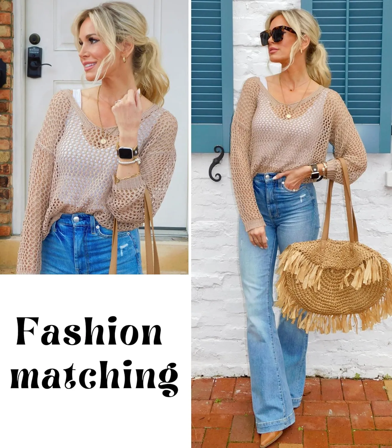 AI'MAGE Womens Crochet Tops Long Sleeve Hollow Out Swim Cover Up 2025 Beach Bikini Swimsuit Summer Tunic Top