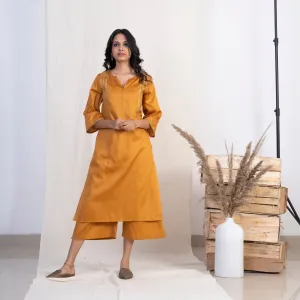 Akiso Gold Round With Front Slit Neck Kurta With Palazzo (Set of 2)