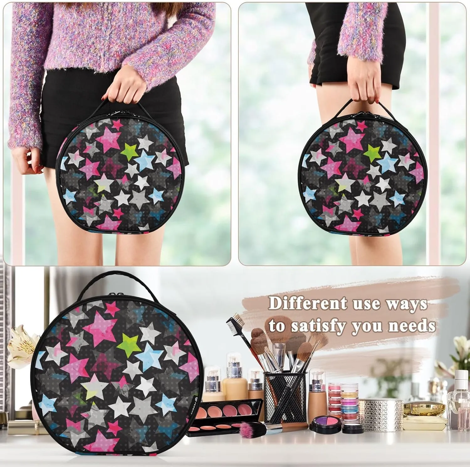 ALAZA Abstract Grunge Stars Toiletry Bag Travel Makeup Case Organizer for Women