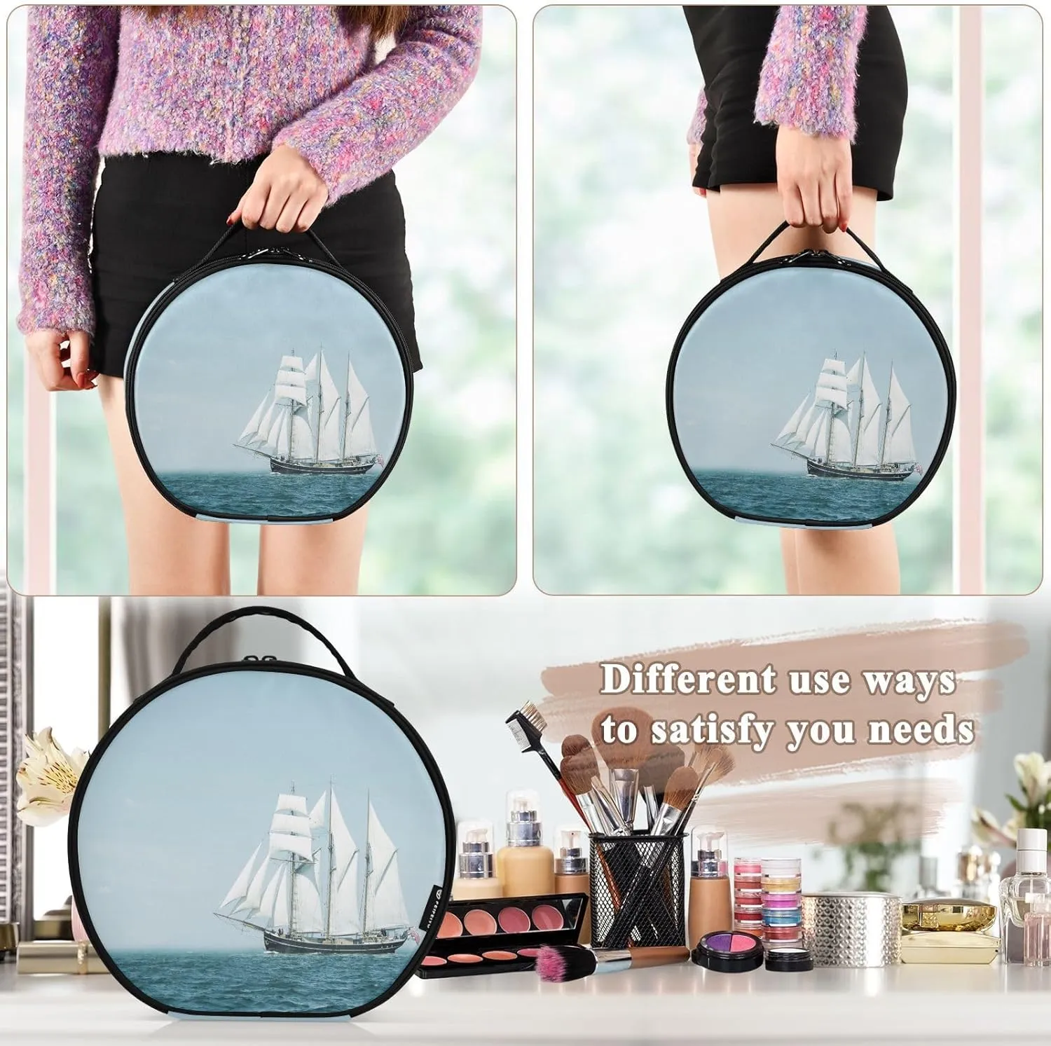 ALAZA Mast Schooner under Sails on the Baltic Sea Travel Makeup Organizer for Jewelry Digital Accessories