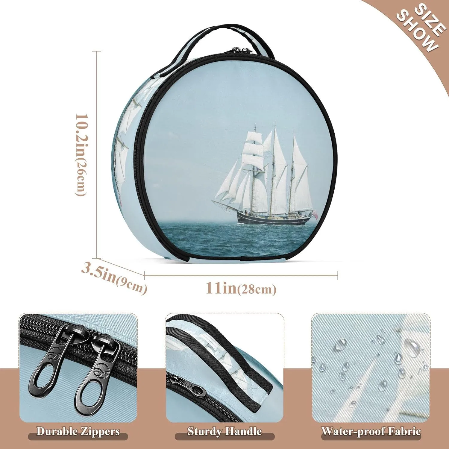 ALAZA Mast Schooner under Sails on the Baltic Sea Travel Makeup Organizer for Jewelry Digital Accessories