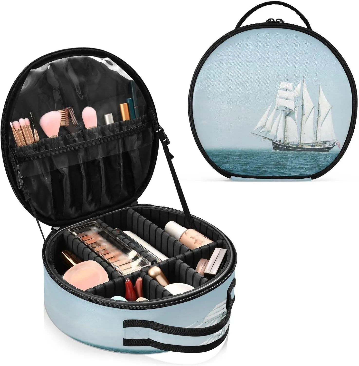ALAZA Mast Schooner under Sails on the Baltic Sea Travel Makeup Organizer for Jewelry Digital Accessories