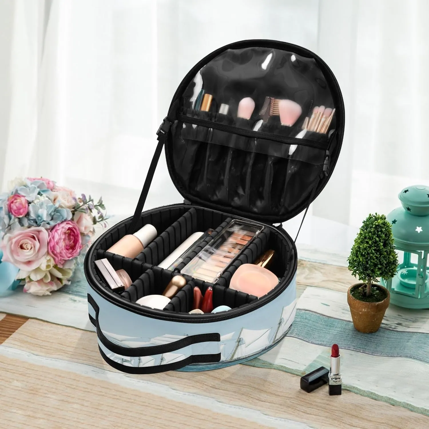 ALAZA Mast Schooner under Sails on the Baltic Sea Travel Makeup Organizer for Jewelry Digital Accessories