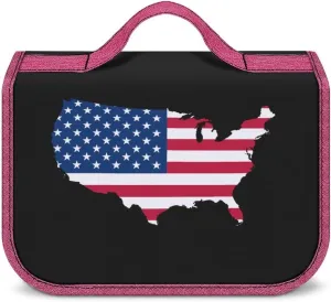 America Flag Map Toiletry Bag with Hanging Hook Large Cosmetic Bags Detachable Makeup Pouch Bathroom Accessories