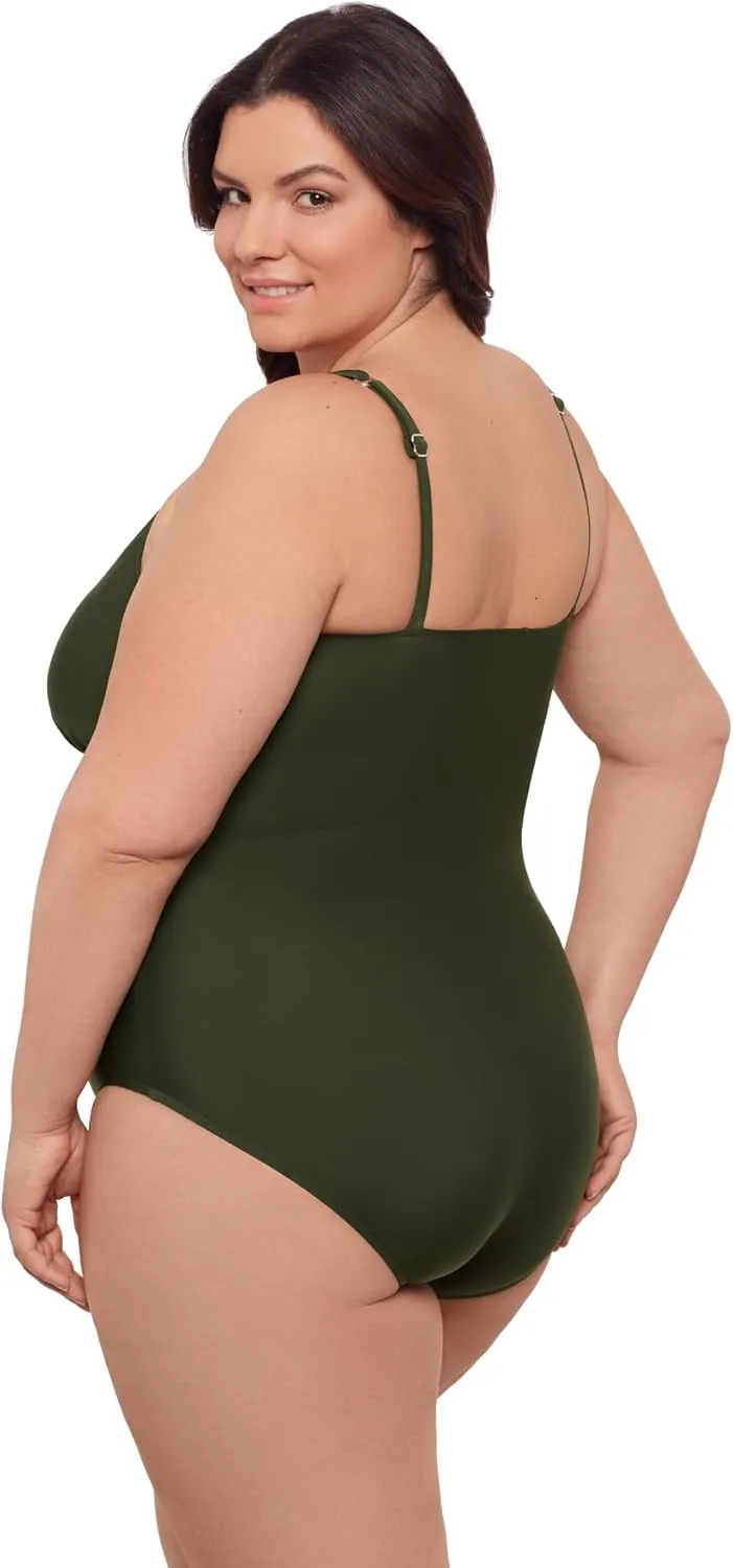 Aqua Green Women's Surplice Trim Overlay One Piece