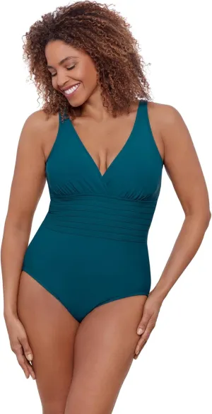 Aqua Green Women's Surplice Trim Overlay One Piece